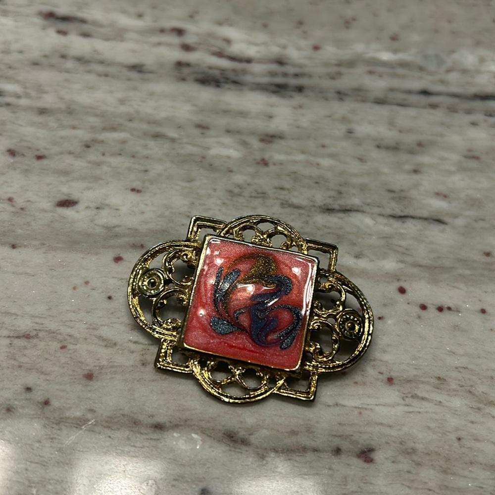 Enamel Gold Tone Vintage Brooch